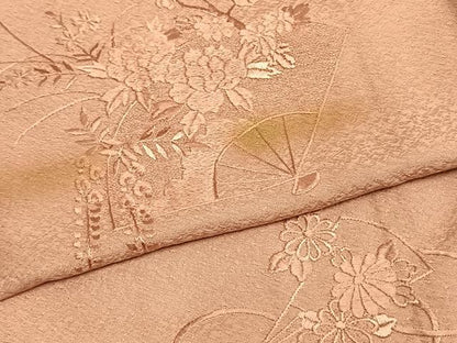 平和屋着物▽無地絵羽訪問着 単衣 総刺繍 扇面草花文 暈し染め 正絹 逸品 AAAZ9278fy