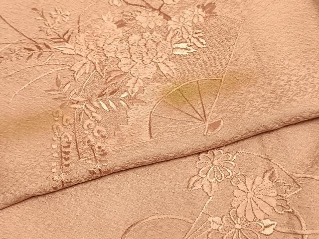 平和屋着物▽無地絵羽訪問着 単衣 総刺繍 扇面草花文 暈し染め 正絹 逸品 AAAZ9278fy