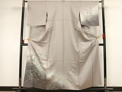 平和屋着物▽訪問着 単衣 草花文 金銀彩 正絹 逸品 AAAZ9282fy