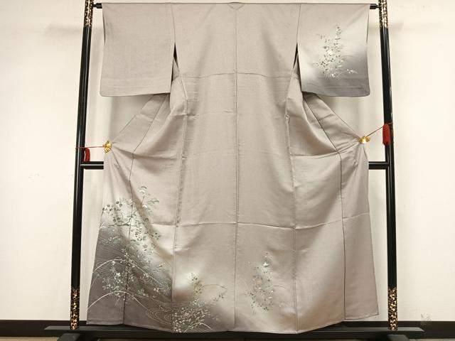 平和屋着物▽訪問着 単衣 草花文 金銀彩 正絹 逸品 AAAZ9282fy
