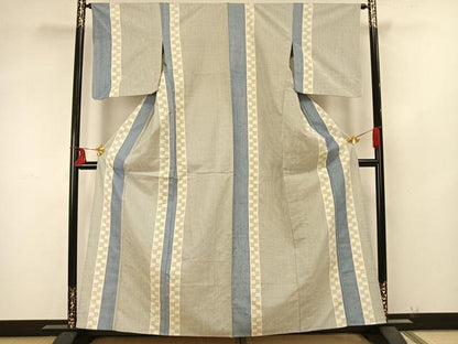 平和屋着物▽結城紬 奥順 はたおり娘 単衣 80亀甲 縞 正絹 逸品 AAAZ9284fy