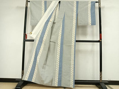 平和屋着物▽結城紬 奥順 はたおり娘 単衣 80亀甲 縞 正絹 逸品 AAAZ9284fy