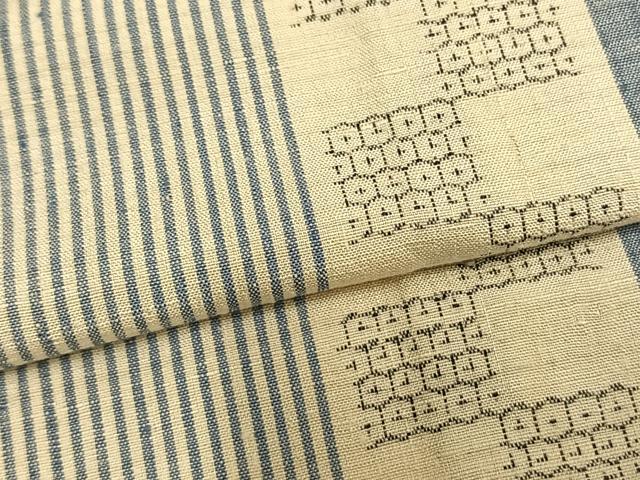 平和屋着物▽結城紬 奥順 はたおり娘 単衣 80亀甲 縞 正絹 逸品 AAAZ9284fy