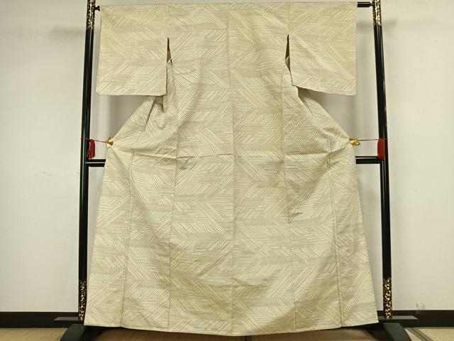 平和屋着物▽上質な紬 単衣 幾何学文様 正絹 逸品 AAAZ9287fy