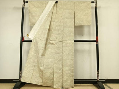 平和屋着物▽上質な紬 単衣 幾何学文様 正絹 逸品 AAAZ9287fy