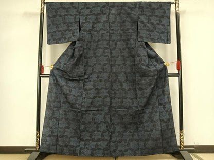 平和屋着物▽上質な紬 単衣 舞葉文 正絹 逸品 AAAZ9289fy