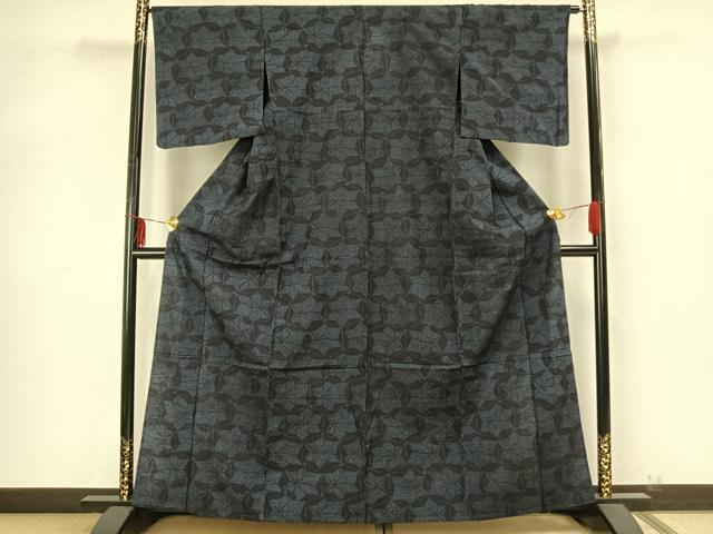 平和屋着物▽上質な紬 単衣 舞葉文 正絹 逸品 AAAZ9289fy