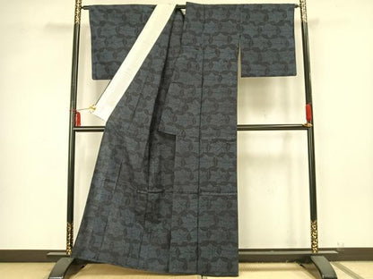 平和屋着物▽上質な紬 単衣 舞葉文 正絹 逸品 AAAZ9289fy