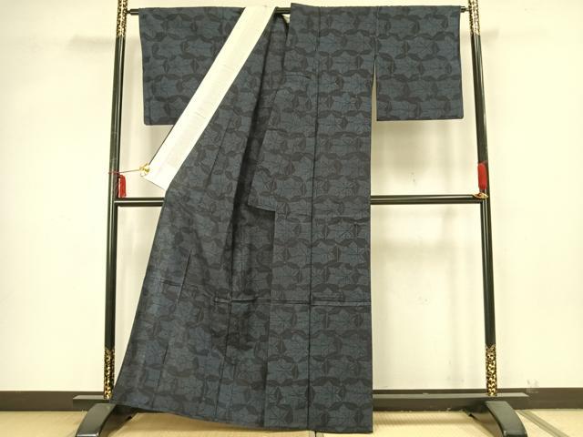 平和屋着物▽上質な紬 単衣 舞葉文 正絹 逸品 AAAZ9289fy