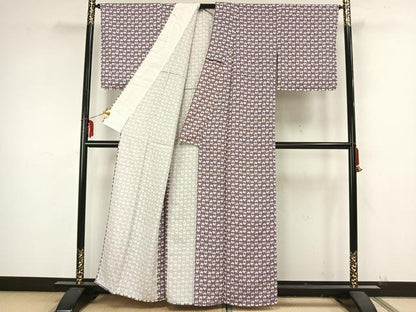 平和屋着物▽上質な小紋 単衣 舞花文 正絹 逸品 未使用 AAAZ9291fy