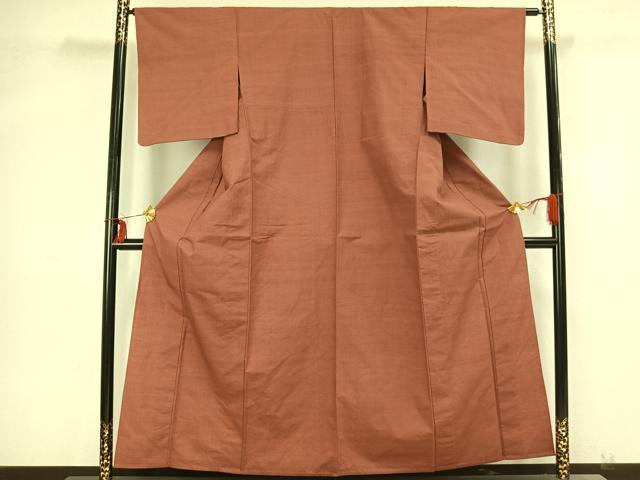 平和屋着物▽本場結城紬 重要無形文化財 単衣 色無地 真赭色 正絹 逸品 AAAZ9293fy