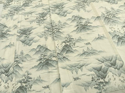 平和屋着物▽真綿結城紬　単衣　風景文　反端付き　正絹　逸品　未使用　AAAZ9297fy
