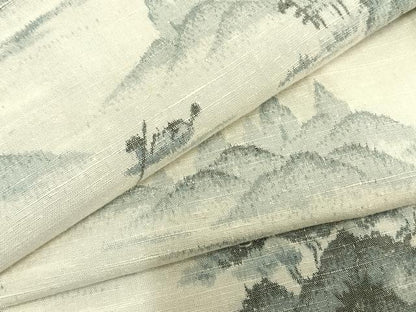 平和屋着物▽真綿結城紬　単衣　風景文　反端付き　正絹　逸品　未使用　AAAZ9297fy