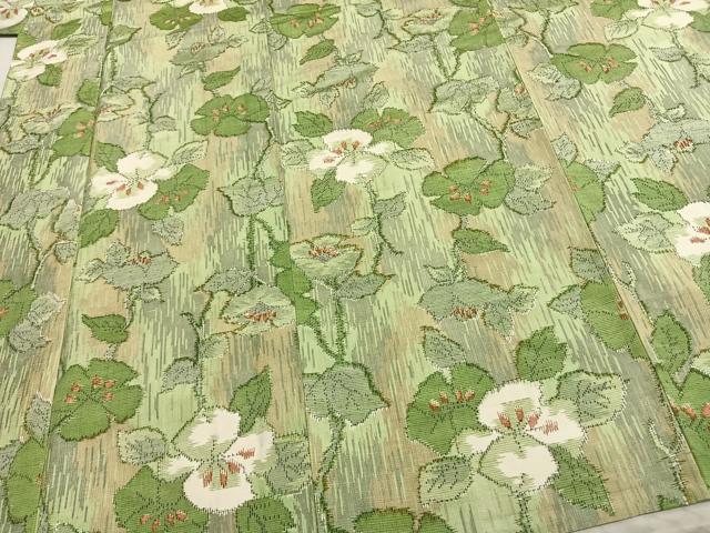 平和屋着物▽上質な紬 単衣 草花文 正絹 逸品 AAAZ9298fy