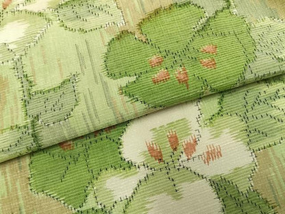 平和屋着物▽上質な紬 単衣 草花文 正絹 逸品 AAAZ9298fy