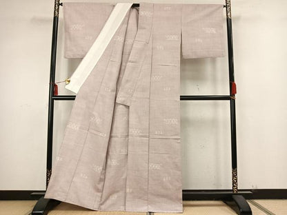 平和屋着物▽上質な紬　単衣　麻の葉文様　正絹　逸品　AAAZ9300fy