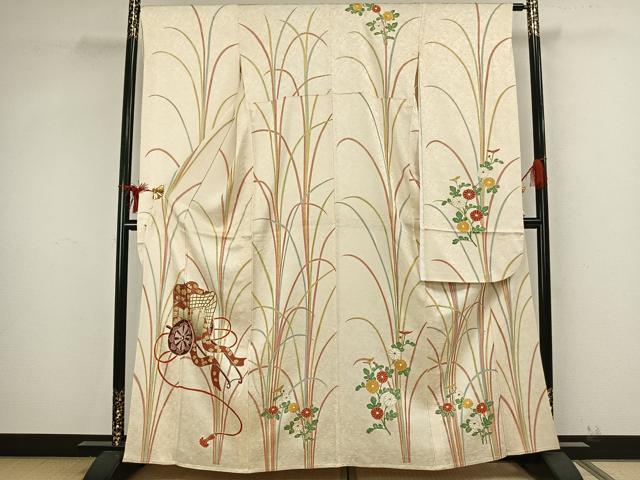 平和屋着物▽豪華振袖 単衣 御所車花文 金彩 正絹 逸品 AAAZ9302fy