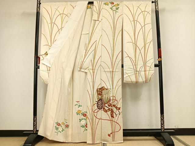 平和屋着物▽豪華振袖 単衣 御所車花文 金彩 正絹 逸品 AAAZ9302fy