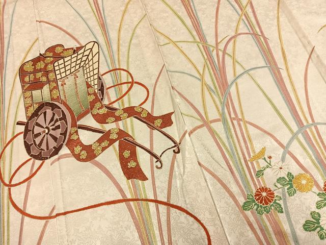 平和屋着物▽豪華振袖 単衣 御所車花文 金彩 正絹 逸品 AAAZ9302fy