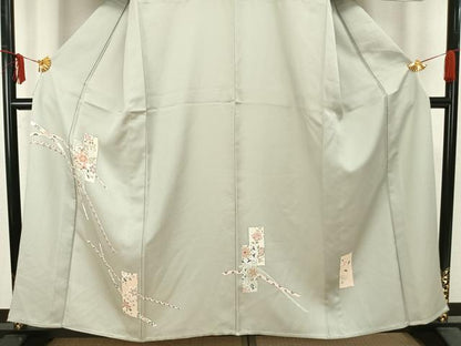 平和屋着物▽訪問着　単衣　色紙草花文　金彩　正絹　逸品　AAAZ9304fy