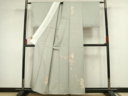 平和屋着物▽訪問着　単衣　色紙草花文　金彩　正絹　逸品　AAAZ9304fy