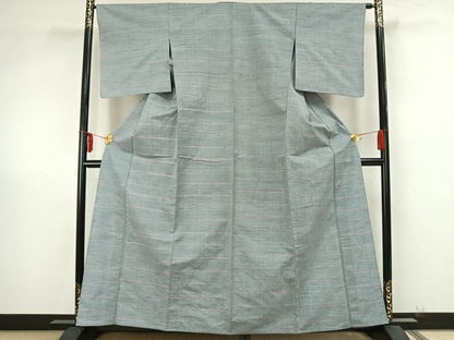 平和屋着物▽上質な紬 単衣 横縞 正絹 逸品 未使用 AAAZ9305fy