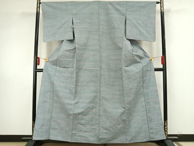 平和屋着物▽上質な紬 単衣 横縞 正絹 逸品 未使用 AAAZ9305fy