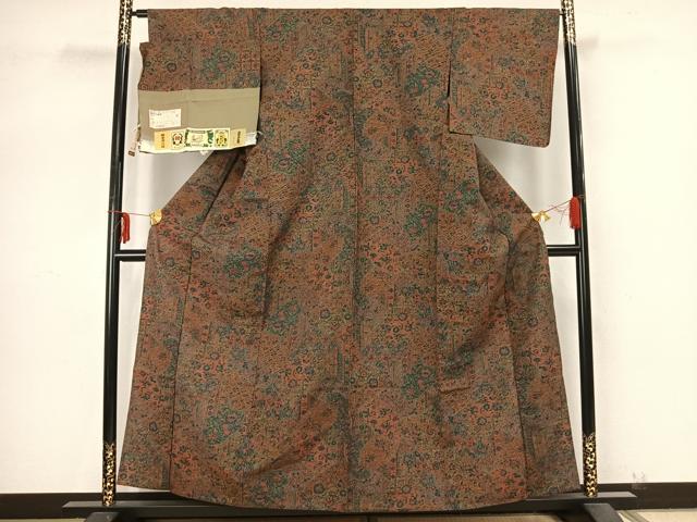 平和屋着物▽民芸結城紬 単衣 切嵌花文 証紙付き 正絹 逸品 未使用 AAAZ9309fy