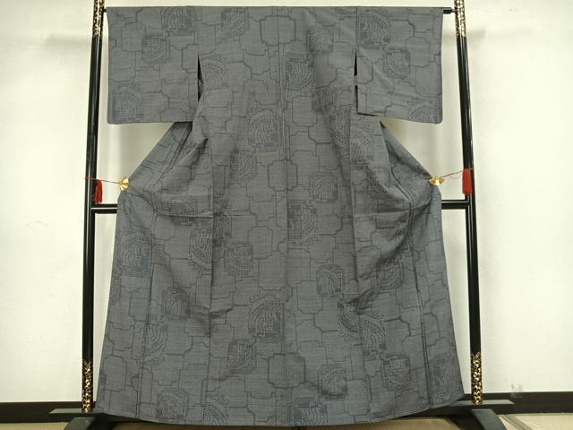 平和屋着物▽結城紬 単衣 80亀甲 色紙重ね文 正絹 逸品 AAAZ9311fy