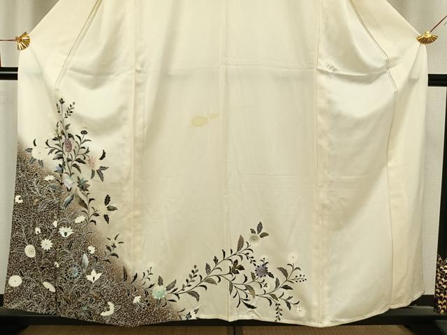 平和屋着物▽訪問着　単衣　草花文　銀彩　正絹　逸品　AAAZ9312fy
