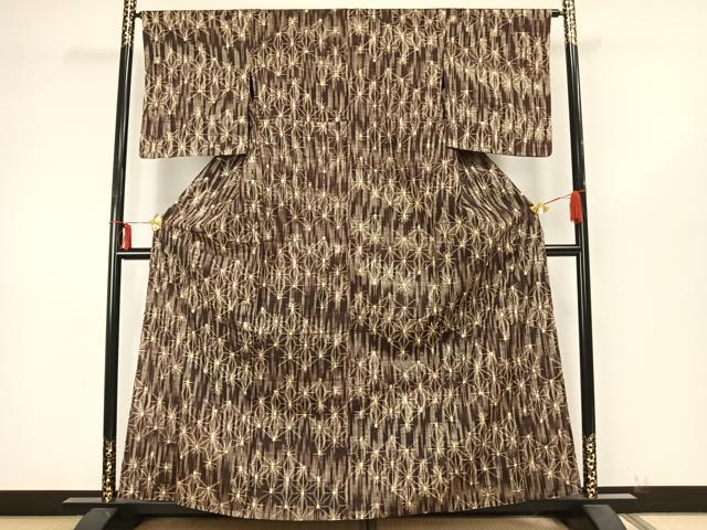 平和屋着物▽上質な紬 単衣 麻の葉文様 正絹 逸品 AAAZ9314fy