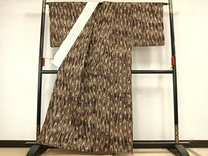 平和屋着物▽上質な紬 単衣 麻の葉文様 正絹 逸品 AAAZ9314fy