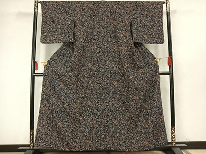 平和屋着物▽上質な小紋　単衣　草花文　正絹　逸品　AAAZ9315fy