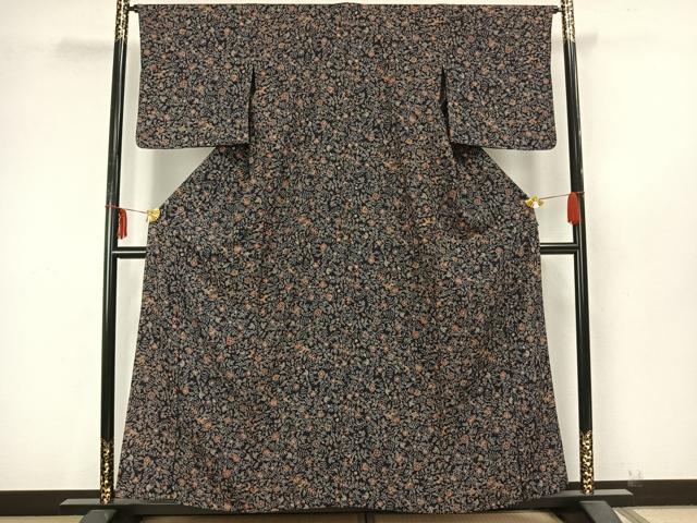 平和屋着物▽上質な小紋　単衣　草花文　正絹　逸品　AAAZ9315fy