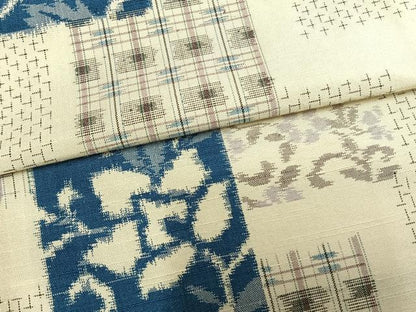 平和屋着物▽上質な紬 単衣 色紙草花文 正絹 逸品 AAAZ9316fy