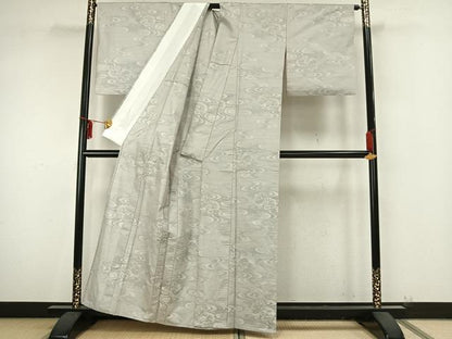 平和屋着物▽本場大島紬 白大島 単衣 9マルキ 流水草花丸文 正絹 逸品 AAAZ9318fy