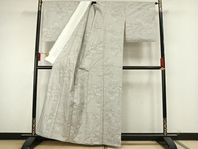 平和屋着物▽本場大島紬 白大島 単衣 9マルキ 流水草花丸文 正絹 逸品 AAAZ9318fy