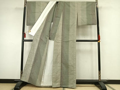 平和屋着物▽上質な紬 単衣 縞 正絹 逸品 AAAZ9319fy