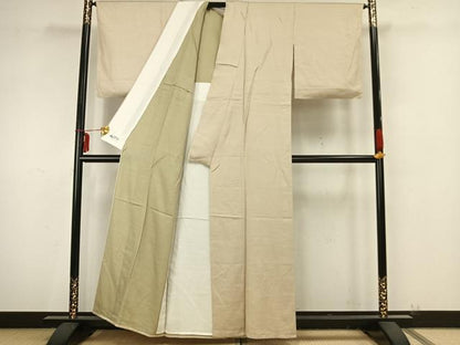 平和屋着物▽上質な色無地　単衣　お召地　松葉地紋　砂色　やまと誂製　正絹　逸品　AAAZ9320fy