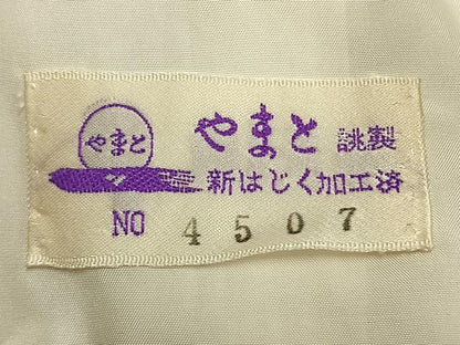 平和屋着物▽上質な色無地　単衣　お召地　松葉地紋　砂色　やまと誂製　正絹　逸品　AAAZ9320fy