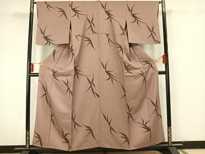 平和屋着物▽上質な小紋 単衣 笹葉文 金彩 正絹 逸品 AAAZ9321fy