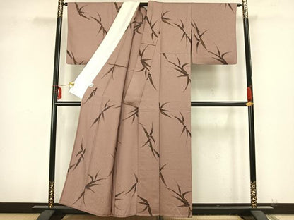 平和屋着物▽上質な小紋 単衣 笹葉文 金彩 正絹 逸品 AAAZ9321fy