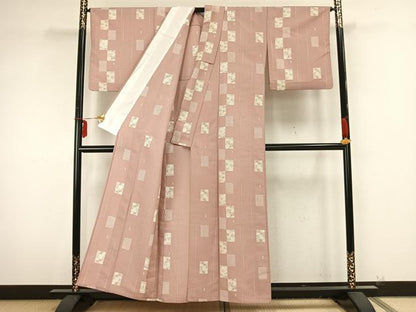 平和屋着物▽小紋 単衣 色紙草花文 洗える着物 AAAZ9326fy