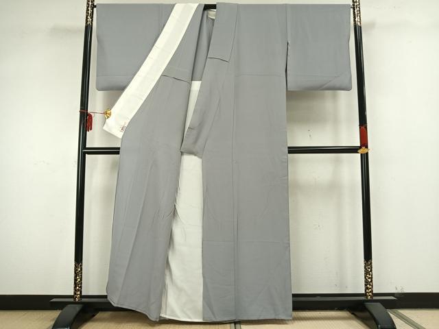 平和屋着物▽上質な色無地　単衣　灰青色　正絹　逸品　AAAZ9327fy