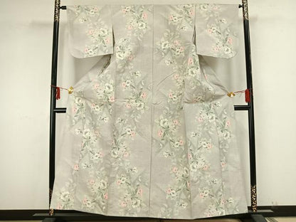 平和屋着物▽本場大島紬 白大島 単衣 草花文 正絹 逸品 AAAZ9328fy