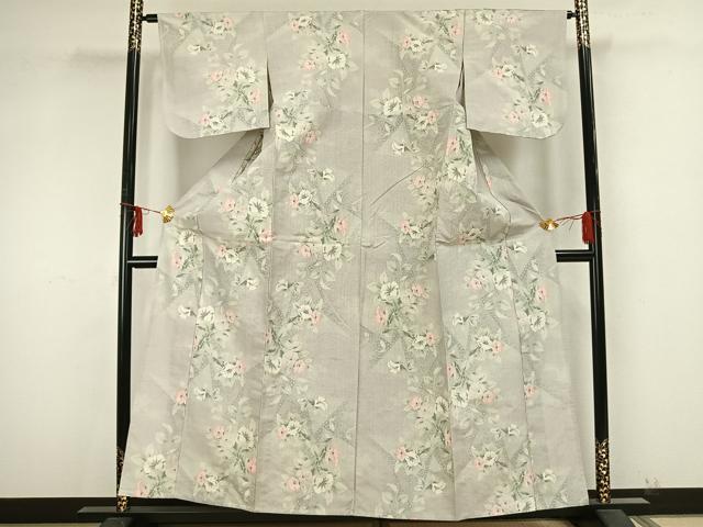 平和屋着物▽本場大島紬 白大島 単衣 草花文 正絹 逸品 AAAZ9328fy