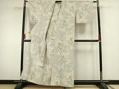 平和屋着物▽本場大島紬 白大島 単衣 草花文 正絹 逸品 AAAZ9328fy