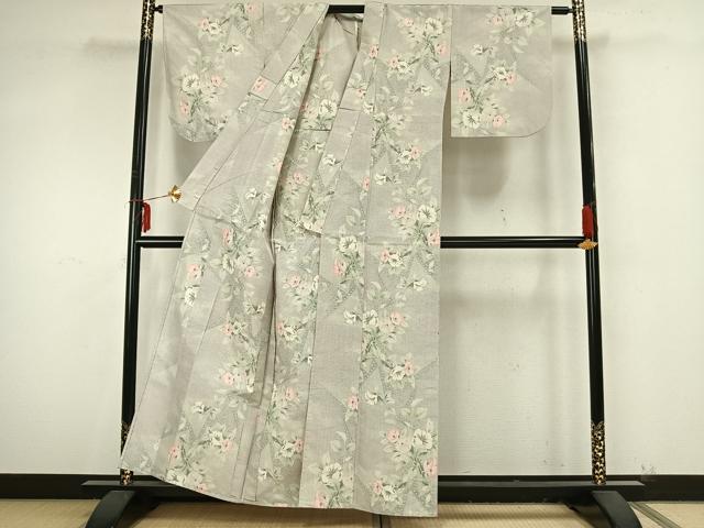 平和屋着物▽本場大島紬 白大島 単衣 草花文 正絹 逸品 AAAZ9328fy