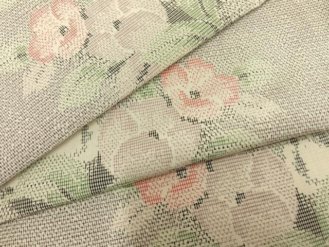 平和屋着物▽本場大島紬 白大島 単衣 草花文 正絹 逸品 AAAZ9328fy