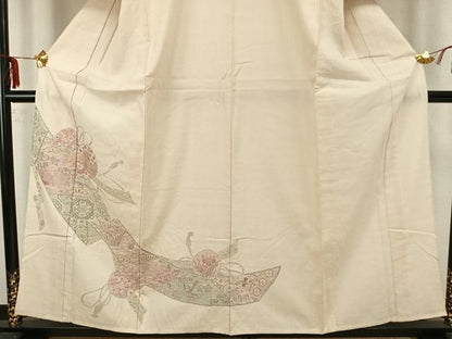 平和屋着物▽訪問着　単衣　中国三大刺繍　汕頭刺繍　スワトウ刺繍　紬地　鼓熨斗花鳥文　正絹　逸品　AAAZ9329fy